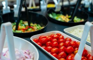Salad bar buffet at restaurant. Fresh salad bar buffet for lunch or dinner. Healthy food.